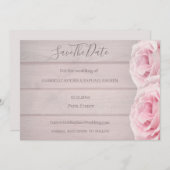 木素朴の実在ピンクのバラが日付を保存結婚する 招待状 (正面/裏面)