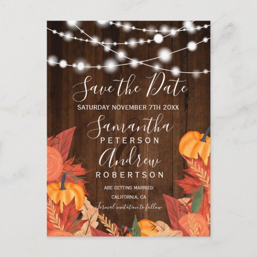 木素朴の弦のライトカボチャ日付を保存 案内ポストカード (正面)