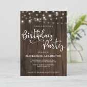 木素朴の弦のライト任意の年の誕生日パーティー 招待状 (スタンド正面)
