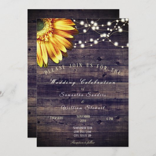 『木素朴の弦の光ひまわりの結婚予算』 招待状 (正面/裏面)