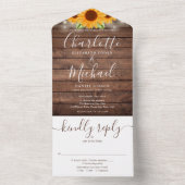 木素朴の弦ひまわり結婚の オールインワン招待状 (内側)
