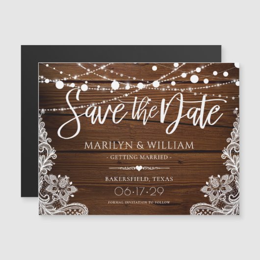 木素朴の弦ライトウェディング日付を保存 (正面/裏面)