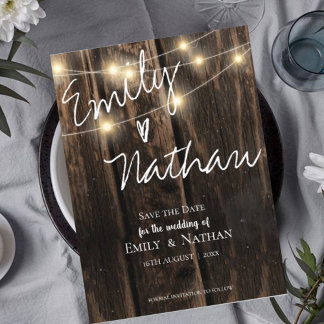 木素朴の弦ライトウェディング日付を保存 インビテーションポストカード