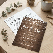 木素朴の弦ライトウェディング日付を保存 ポストカード