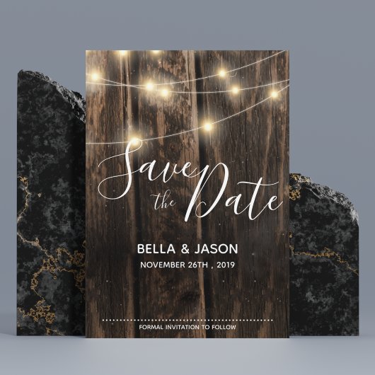 木素朴の弦ライトウェディング日付を保存 マグネット招待状