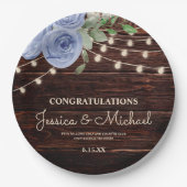 木素朴の弦ライトブルーフローラ結婚ズ ペーパープレート (正面)