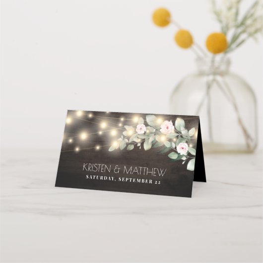 木素朴の弦ライトボホグリーン結婚ズ プレイスカード (裏面)