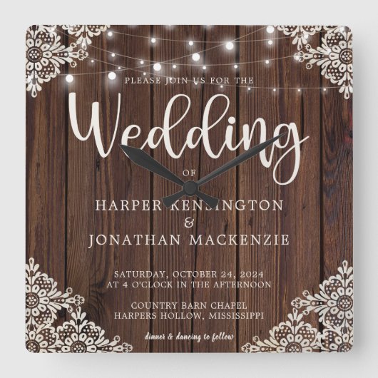 木素朴の弦ライトライ結婚ス スクエア壁時計 (正面)