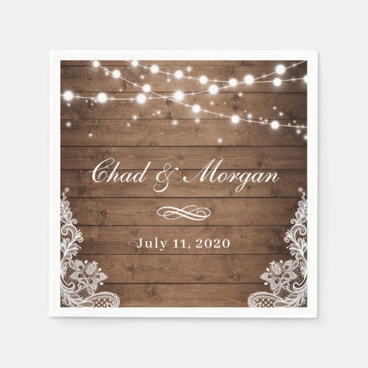 木素朴の弦ライトライ結婚ス スタンダードカクテルナプキン (正面)