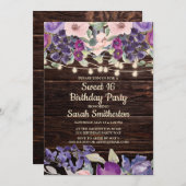 木素朴の文字列ライトパープルフローラスイート16 招待状 (正面/裏面)