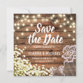 木素朴の文字列ライト&レース日付Invを保存 招待状 (正面)