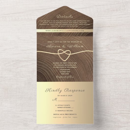 木素朴の書結婚道が一斉に始まる オールインワン招待状 (内側)