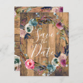 木素朴の枝フローラリース日付の保存 案内ポストカード (正面/裏面)