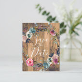 木素朴の枝フローラリース日付の保存 案内ポストカード (スタンド正面)