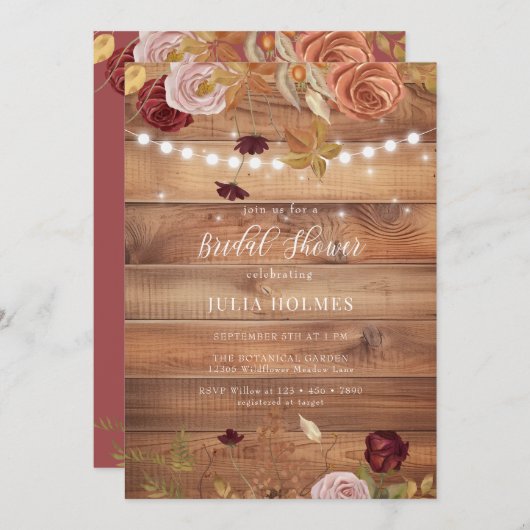 木素朴の植物性ブライダルシャワー招待 招待状 (正面/裏面)