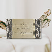 木素朴の樹皮の木目と金ゴールド華美縁ど 名刺