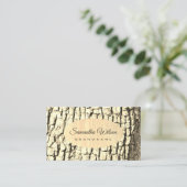 木素朴の樹皮の軽い木目の楕円形の金ゴールド縁ど 名刺 (スタンド正面)