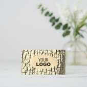 木素朴の樹皮オーバル金ゴールド縁ど木目のロゴ 名刺 (スタンド正面)