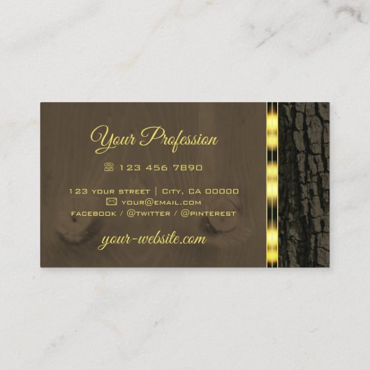 木素朴の樹皮ダークブラウン木目金ゴールド縁ど 名刺 (裏面)