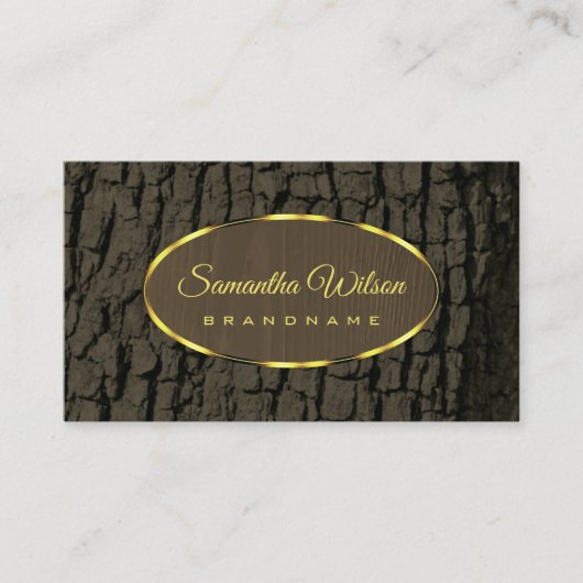 木素朴の樹皮ダークブラウン木目金ゴールド縁ど 名刺 (正面)