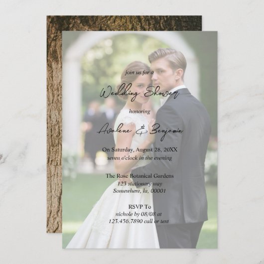 木素朴の樹皮ハートグラデーション結婚写真 招待状 (正面/裏面)