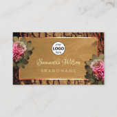 木素朴の樹皮フローラ咲きバラロゴ 名刺 (正面)