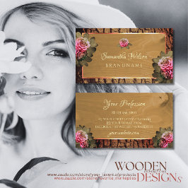 木素朴の樹皮フローラ咲きピンクのバラ 名刺