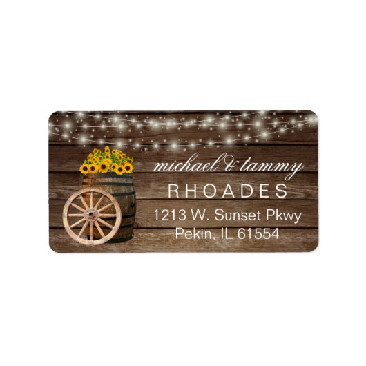 木素朴の樽とカントリーのひまわり ラベル (正面)