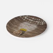 木素朴の樽と結婚ひまわりの花 ペーパープレート (アングル)