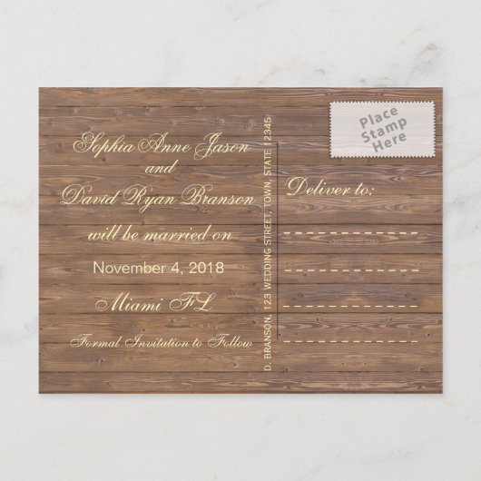 木素朴の樽結婚の日付を除く 案内ポストカード (裏面)