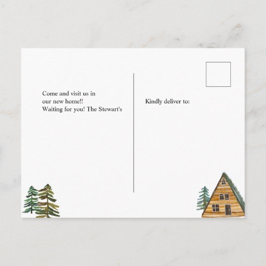 木素朴の水の色の木々の移動の小屋 案内ポストカード (裏面)