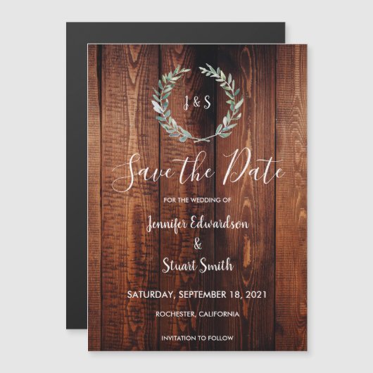 木素朴の水の色葉の日付を保存 マグネット招待状 (正面/裏面)