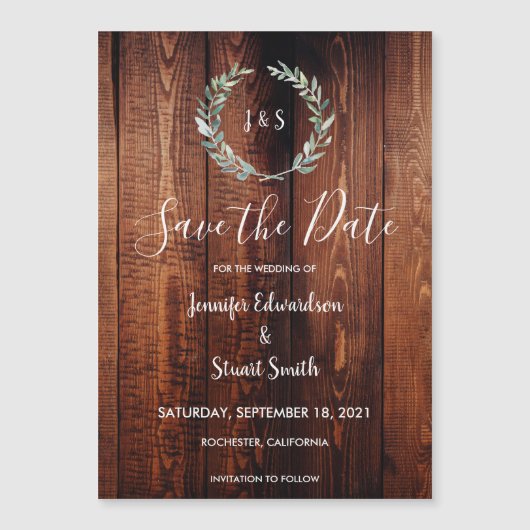 木素朴の水の色葉の日付を保存 マグネット招待状 (正面)