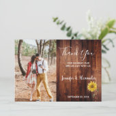 木素朴の水色ひまわり結婚写真 サンキューカード (スタンド正面)