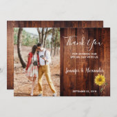 木素朴の水色ひまわり結婚写真 サンキューカード (正面/裏面)