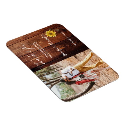 木素朴の水色ひまわり結婚写真 マグネット (右側)