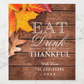 木素朴の秋のメープル葉の感謝祭 ワインラベル (シングルラベル)