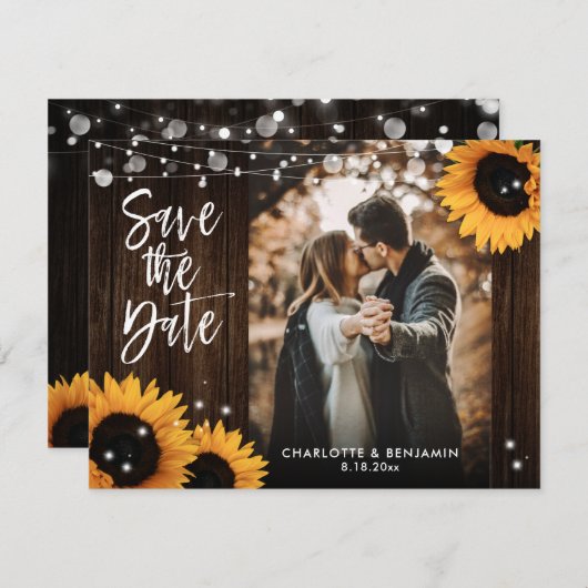 木素朴の糸がヒマワリの結婚写真 セーブザデート (正面/裏面)