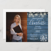 木素朴の糸ライト写真卒業パーティー 招待状 (正面/裏面)