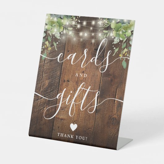 木素朴の紐が緑のカードとギフトを点灯 台座サイン (正面)