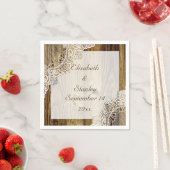 木素朴の素朴の上の白いレース結婚レース スタンダードカクテルナプキン (インサイチュ)