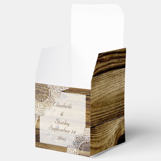 木素朴の素朴の上の白いレース結婚レース フェイバーボックス (オープン)