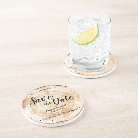 木素朴の結婚式の日付の保存 コースター (側面)