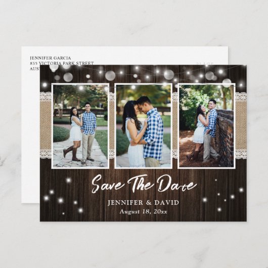 木素朴の結婚式の日付の写真はがきを保存 案内ポストカード (正面/裏面)