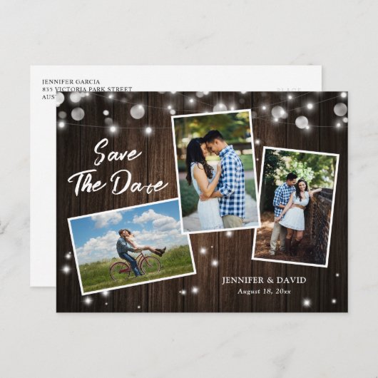 木素朴の結婚式の日付の写真はがきを保存 案内ポストカード (正面/裏面)