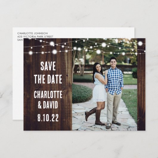 木素朴の結婚式の日付の写真はがきを保存 案内ポストカード (正面/裏面)