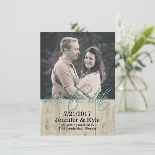 木素朴の結婚式の日付の発表を保存 招待状 (スタンド正面)