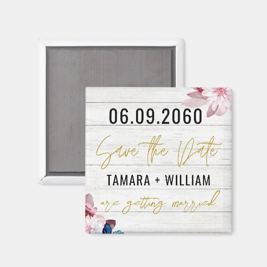 木素朴の結婚式の日付の非写真の保存 マグネット (正面/裏面)