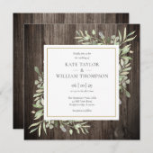 木素朴の緑の水の色葉の結婚s 招待状 (正面/裏面)