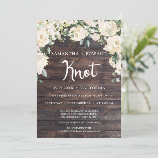 木素朴の緑の白いバラが結ばれた 招待状 (スタンド正面)